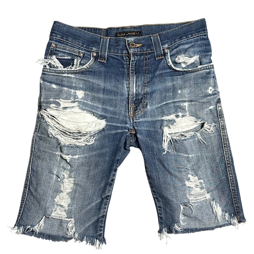 Nudie Jeans Distressed Denim Cutoff Shorts Women's Size 29/34 Made in Italy Blue